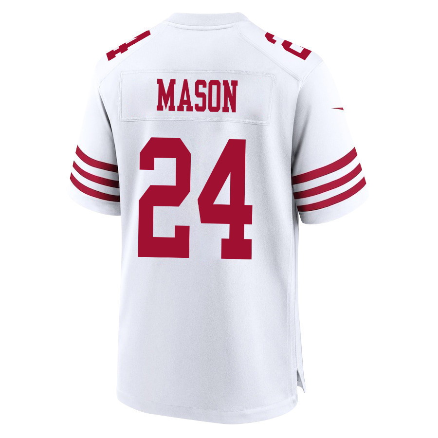 Jordan Mason 24 San Francisco 49ers Super Bowl LVIII Patch Game Men Jersey - White