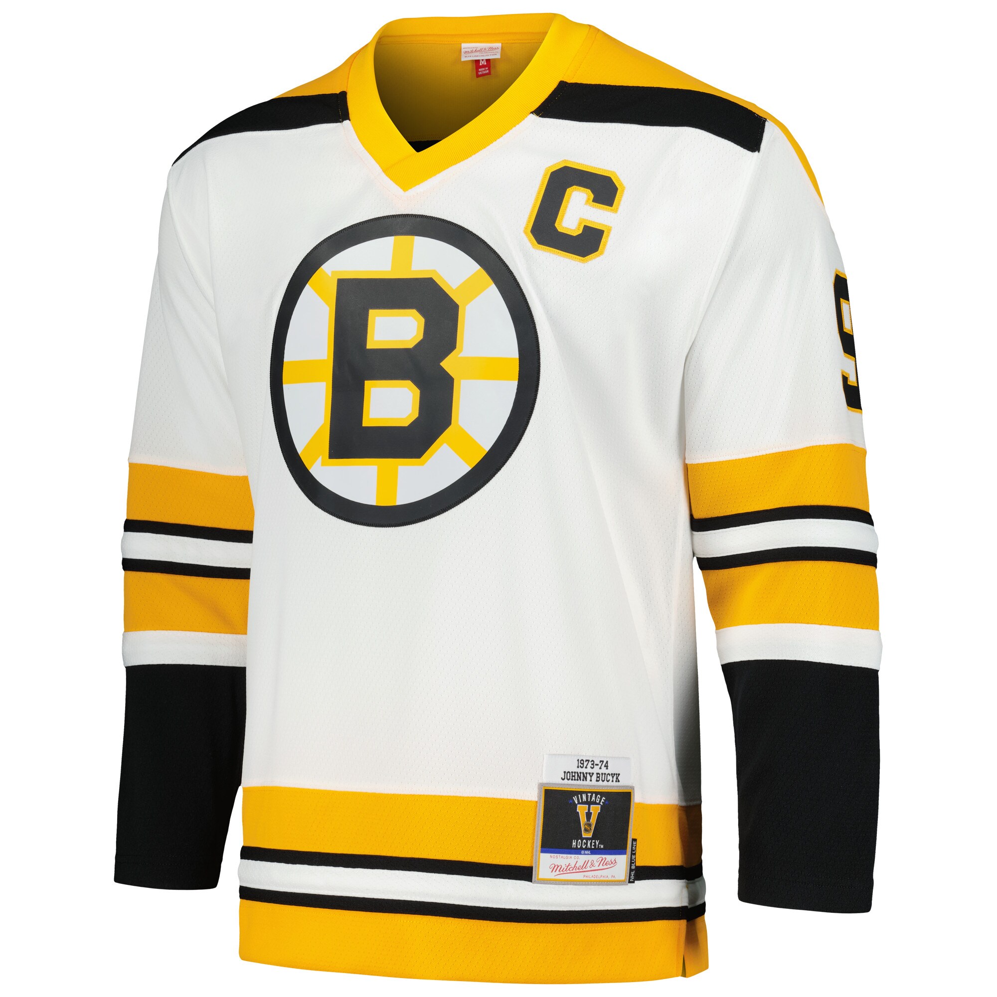 Johnny Bucyk Boston Bruins Mitchell & Ness 1973\/74 Blue Line Player Jersey - White