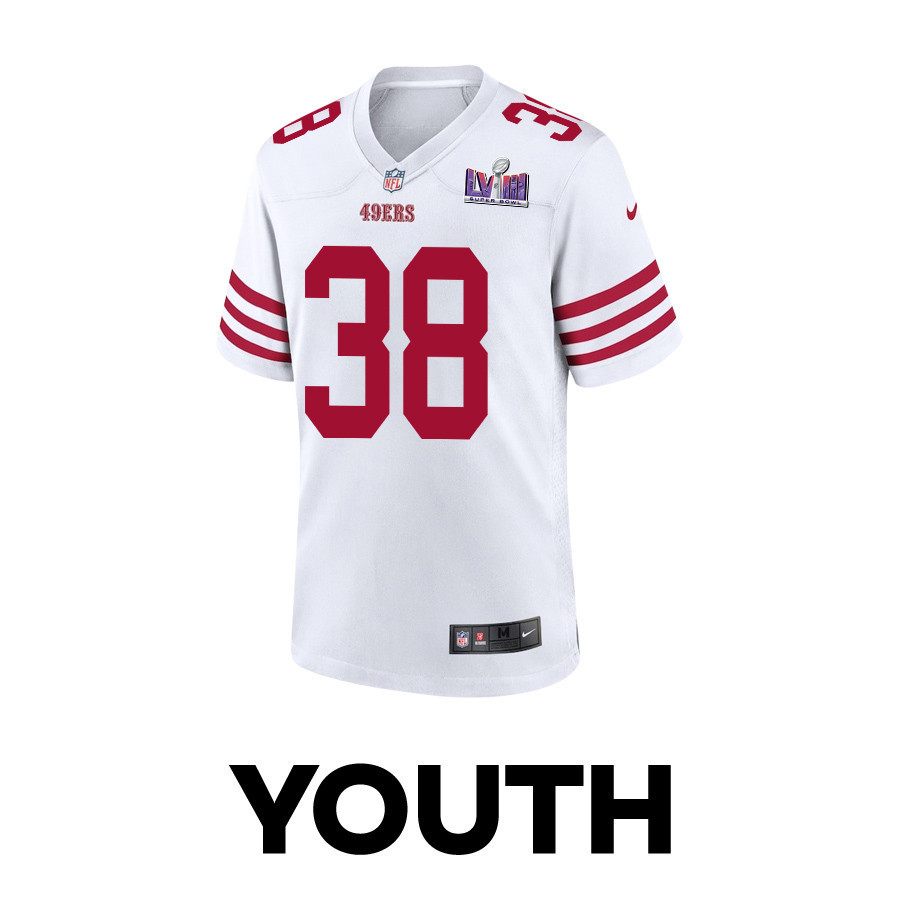 Kemon Hall 38 San Francisco 49ers Super Bowl LVIII Patch Game YOUTH Jersey - White