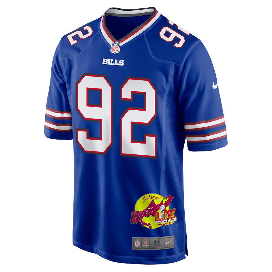DaQuan Jones 92 Buffalo Bills Super Bowl LIX New Orleans Patch Game Men Jersey - Royal