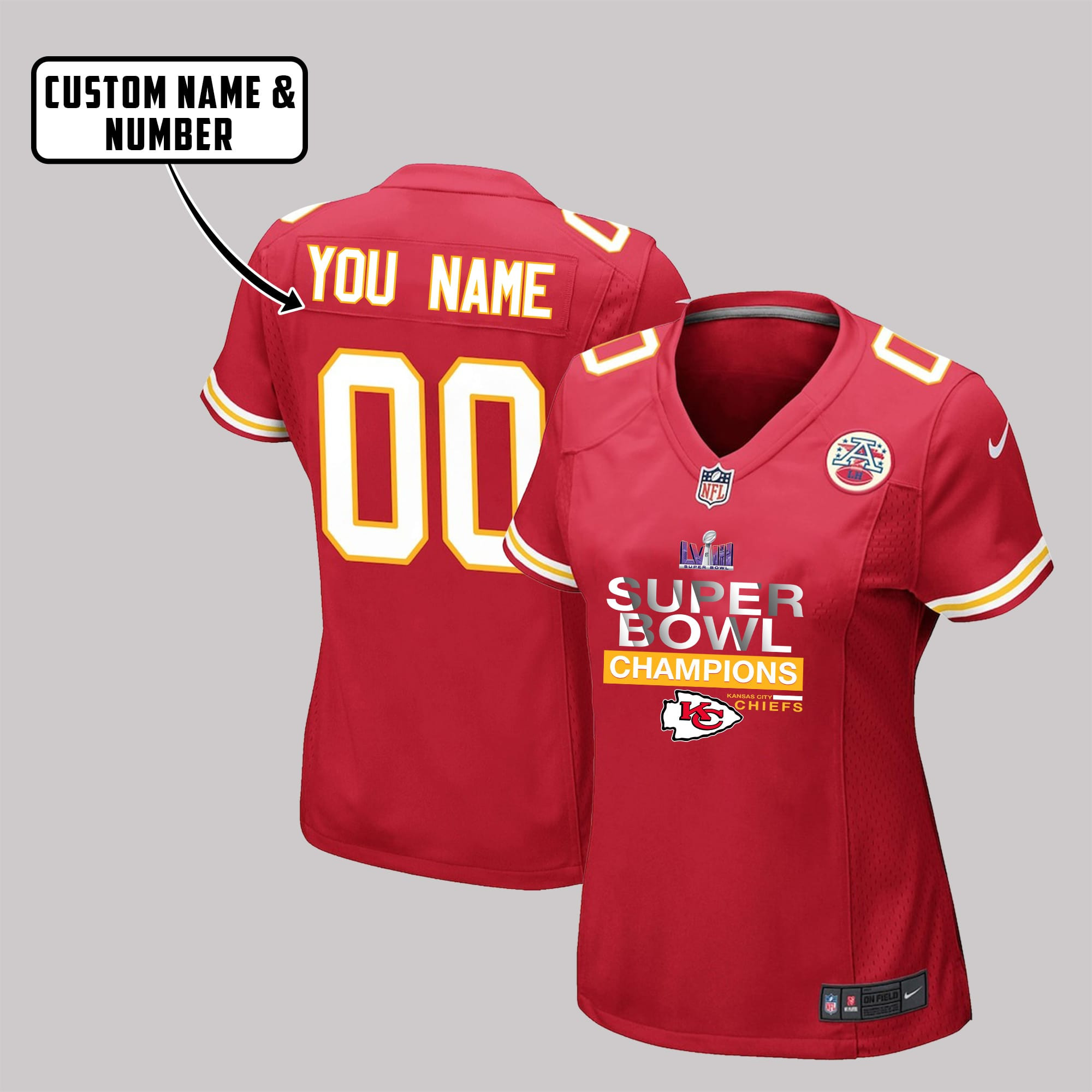 Kansas City Chiefs Super Bowl LVIII Game Style Jersey - Women, Red V1