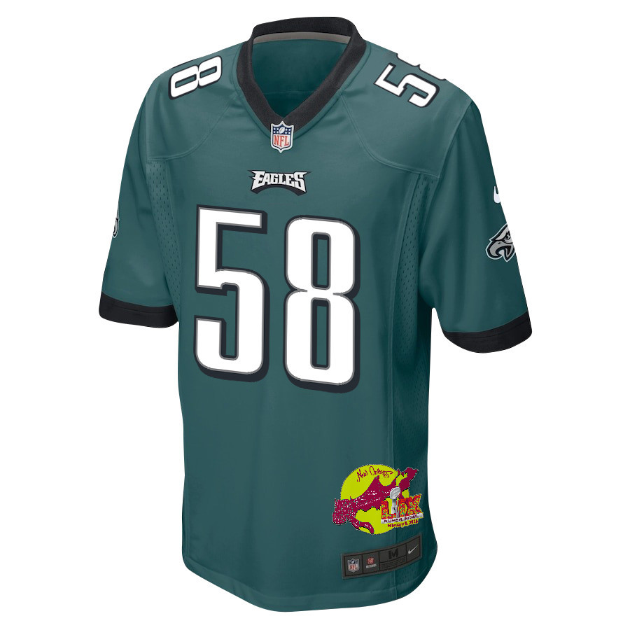 Jalyx Hunt 58 Philadelphia Eagles Super Bowl LIX New Orleans Patch Game Men Jersey - Midnight Green