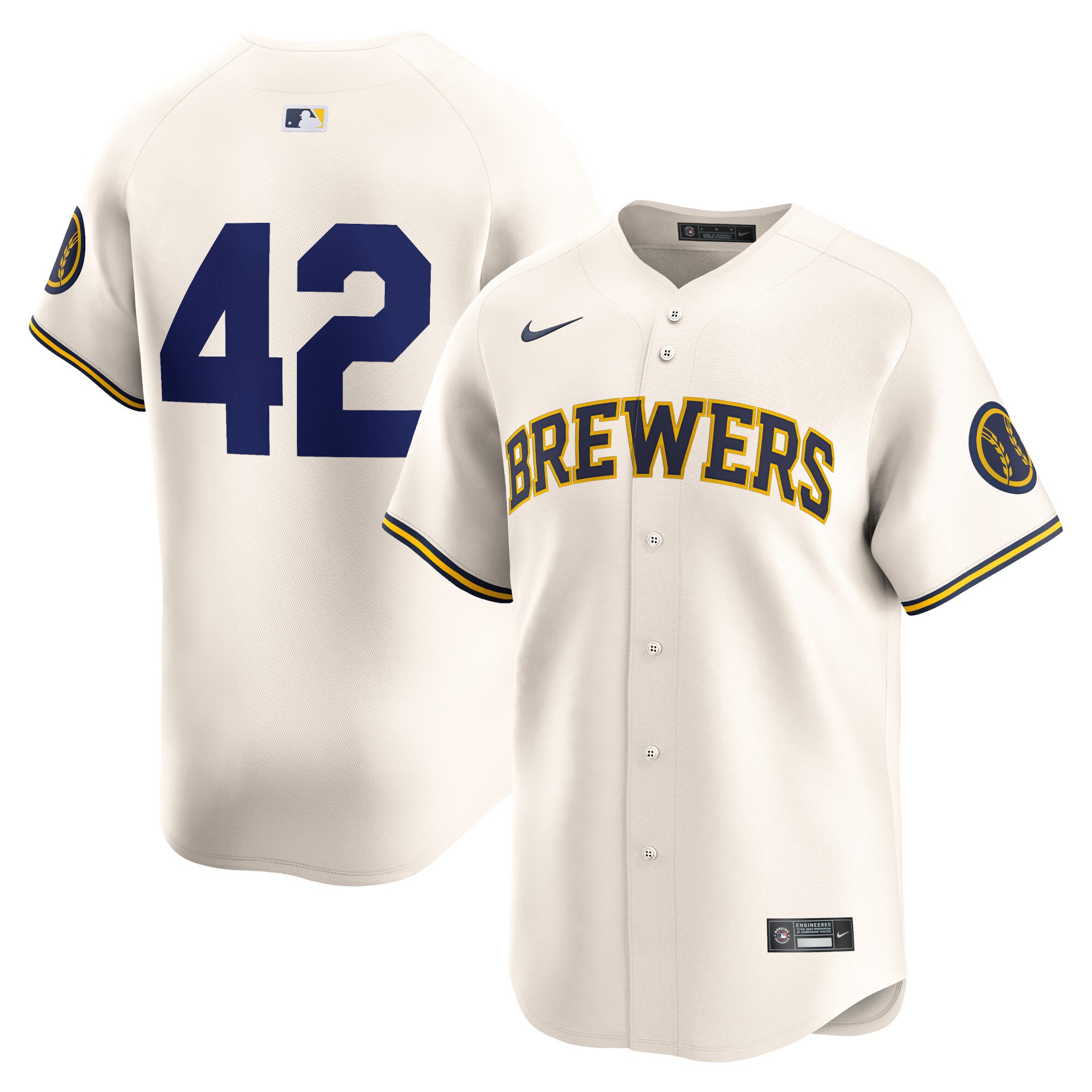 Milwaukee Brewers  2024 Jackie Robinson Day Home Limited Jersey Cream