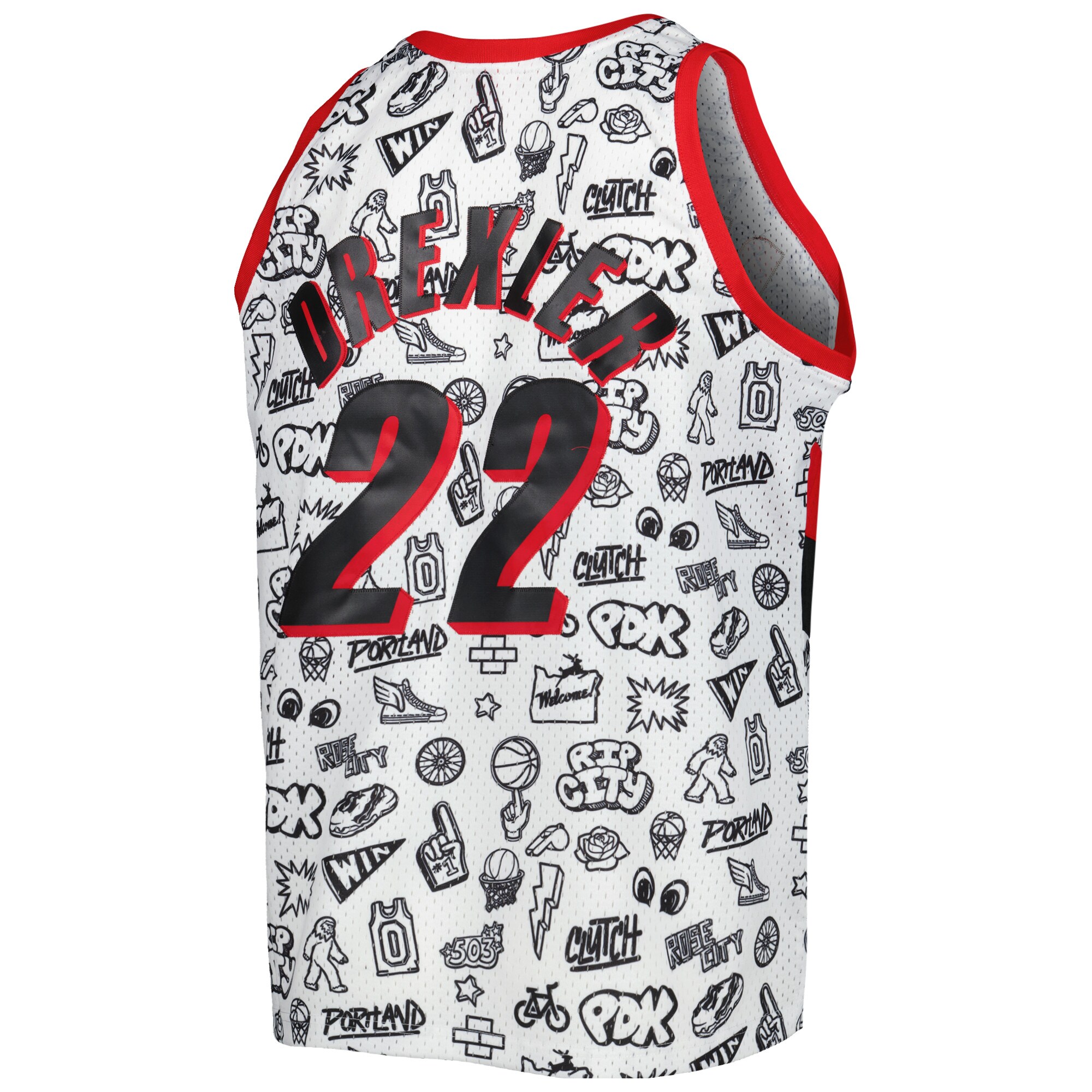 Clyde Drexler Portland Trail Blazers Mitchell & Ness 1991\/92 Hardwood Classics Doodle Swingman Player Jersey - White