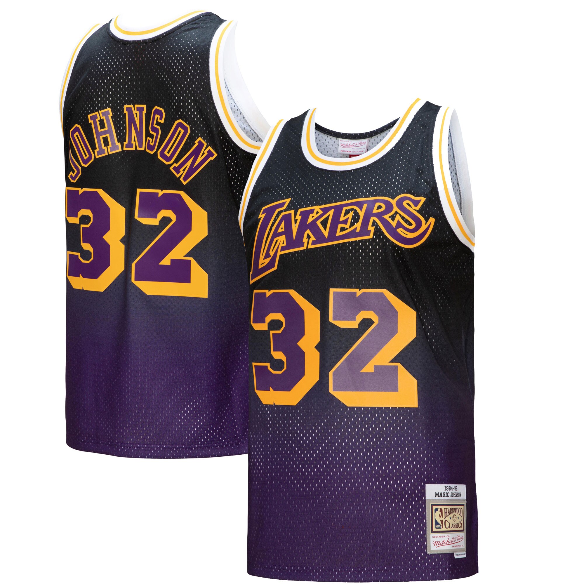 Magic Johnson Los Angeles Lakers Mitchell & Ness 1984\/85 Hardwood Classics Fadeaway Swingman Player Jersey - Purple\/Black