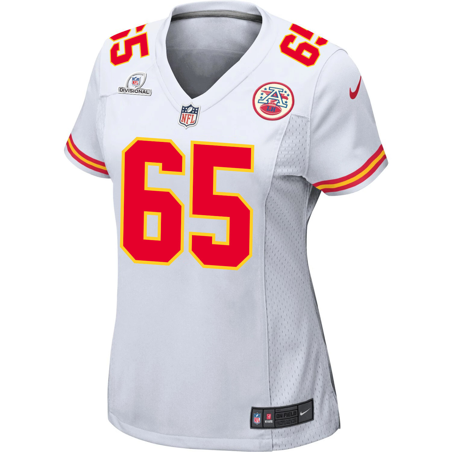 Trey Smith 65 Kansas City Chiefs Super Bowl LVIII Patch Game Women Jersey - White