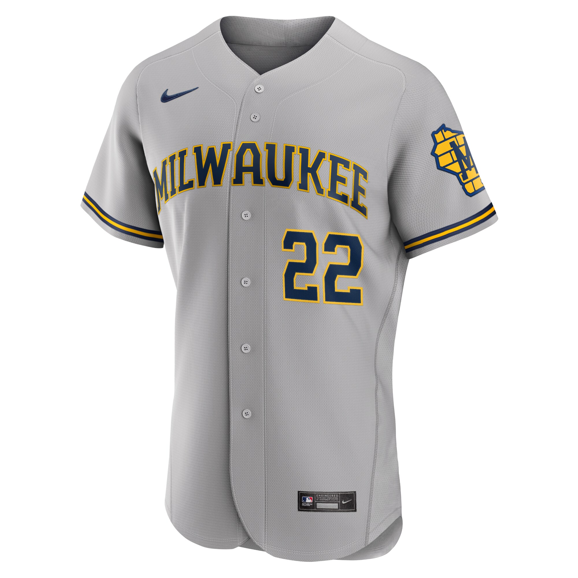 Christian Yelich Milwaukee Brewers Road Authentic Player Logo Jersey - Gray