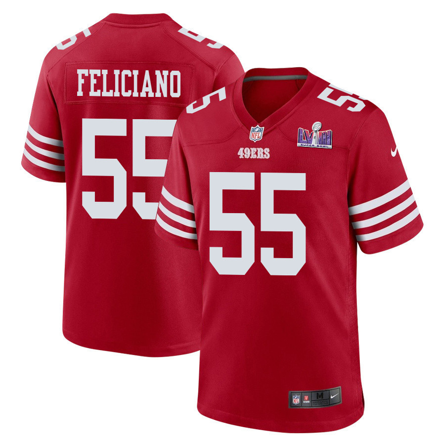 Jon Feliciano 55 San Francisco 49ers Super Bowl LVIII Patch Game Men Jersey - Scarlet