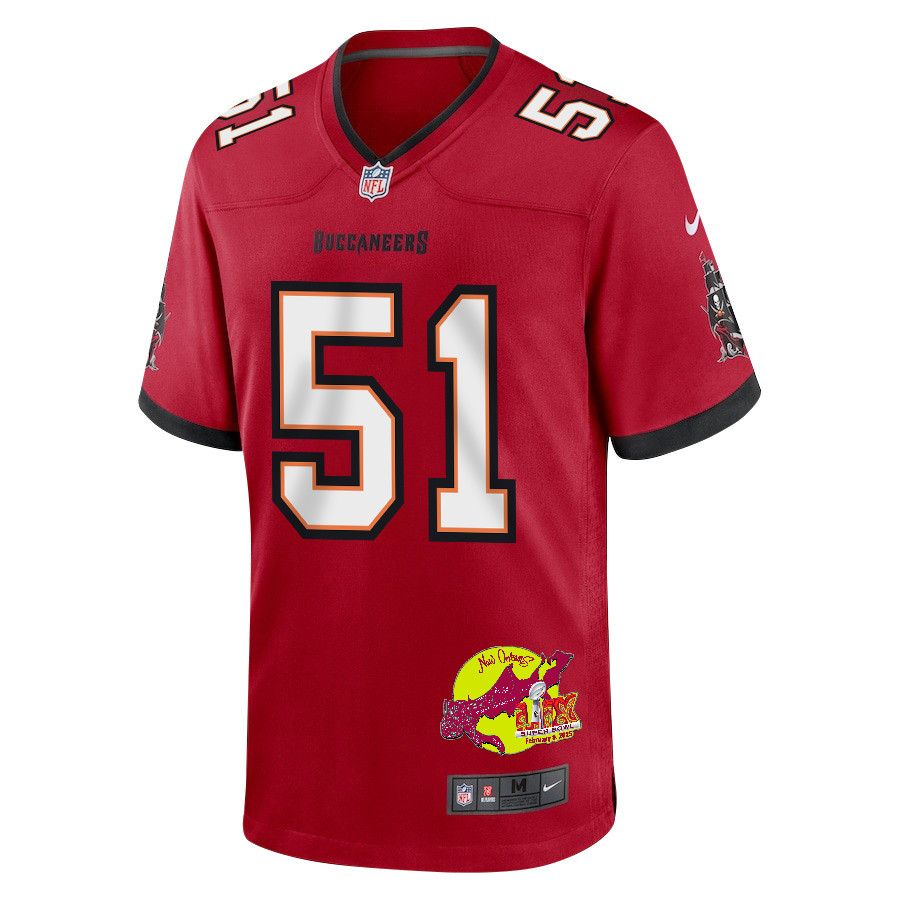 J.J. Russell 51 Tampa Bay Buccaneers Super Bowl LIX New Orleans Patch Game Men Jersey - Red