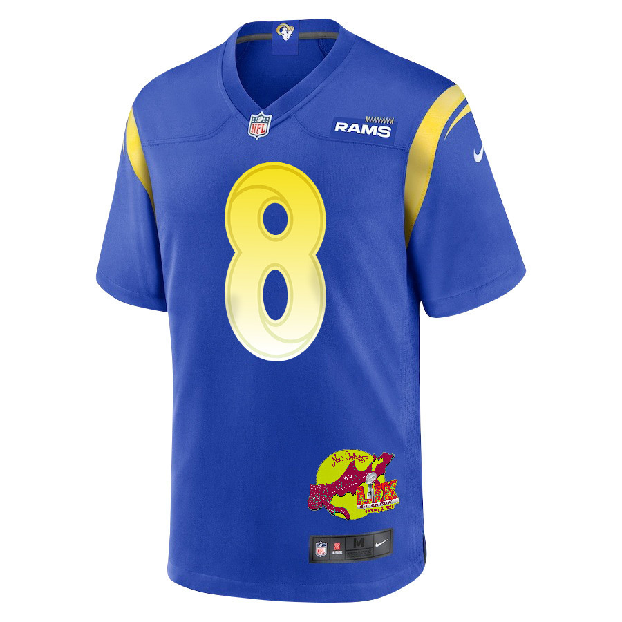 Jared Verse 8 Los Angeles Rams Super Bowl LIX New Orleans Patch Game Men Jersey - Royal