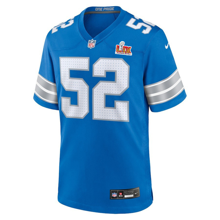 Netane Muti #52 Detroit Lions Super Bowl LIX Jersey - Men's - Blue