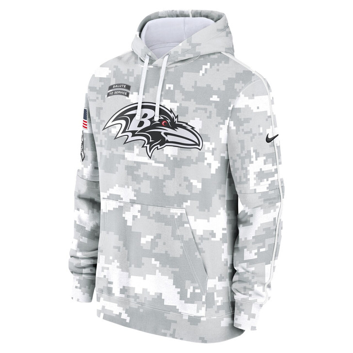 Baltimore Ravens 2024 Salute to Service Club Fleece Pullover Hoodie - Arctic Camo