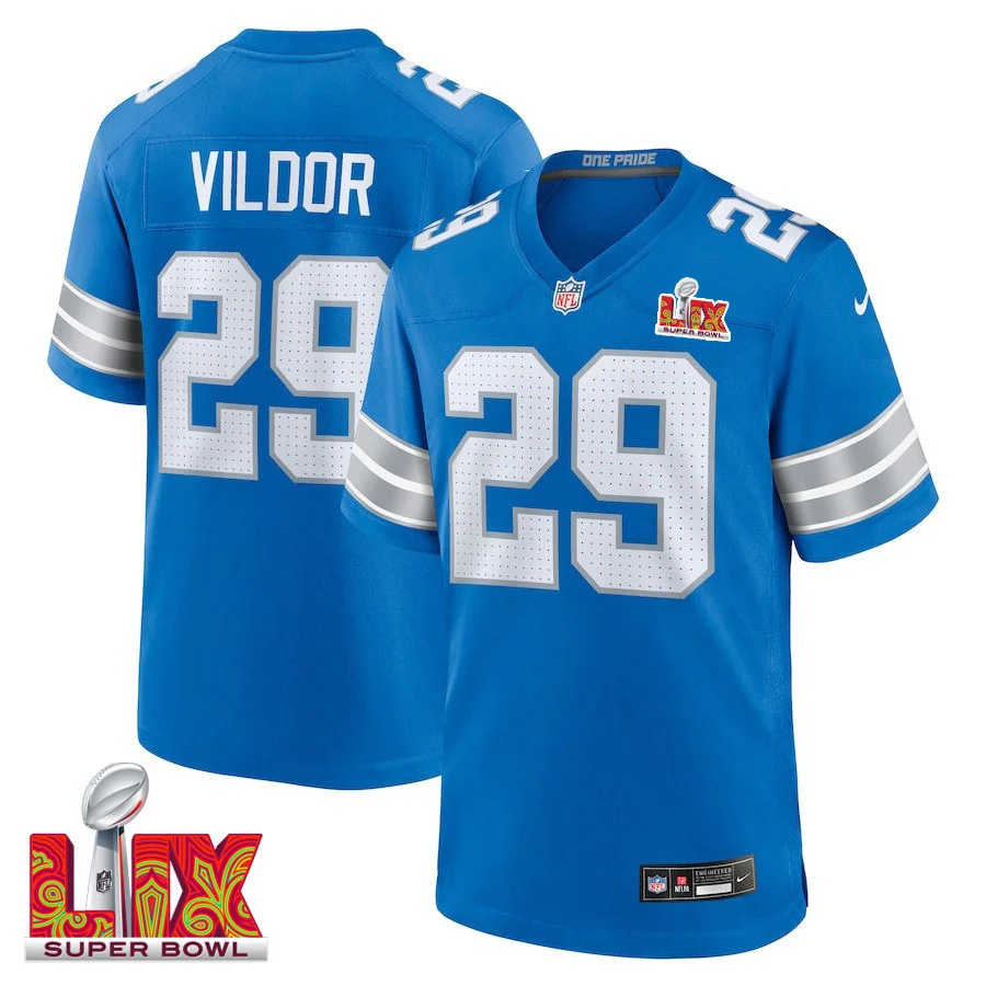Kindle Vildor #29 Detroit Lions Super Bowl LIX Jersey - Men's - Blue