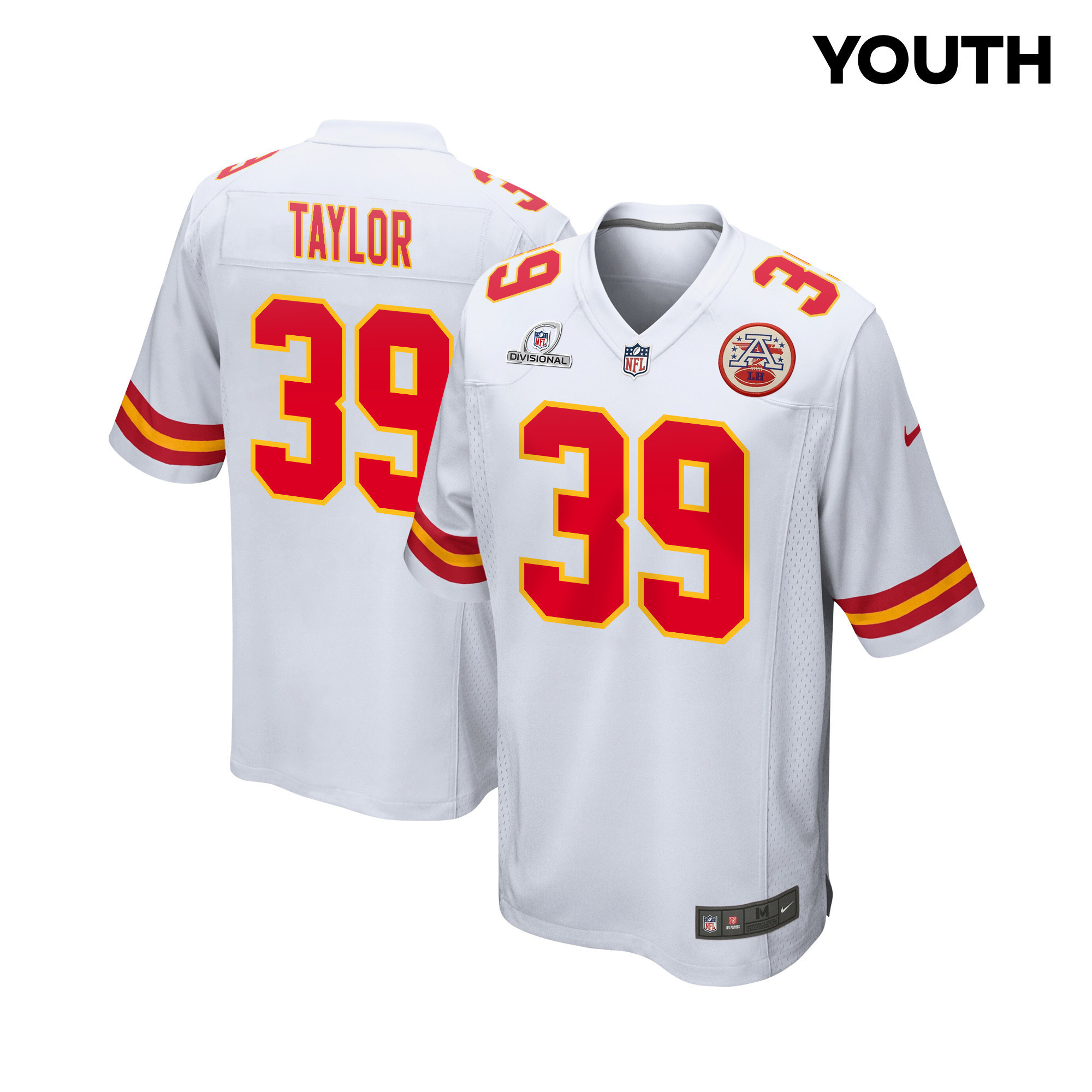 Keith Taylor 39 Kansas City Chiefs Super Bowl LVIII Patch Game YOUTH Jersey - White