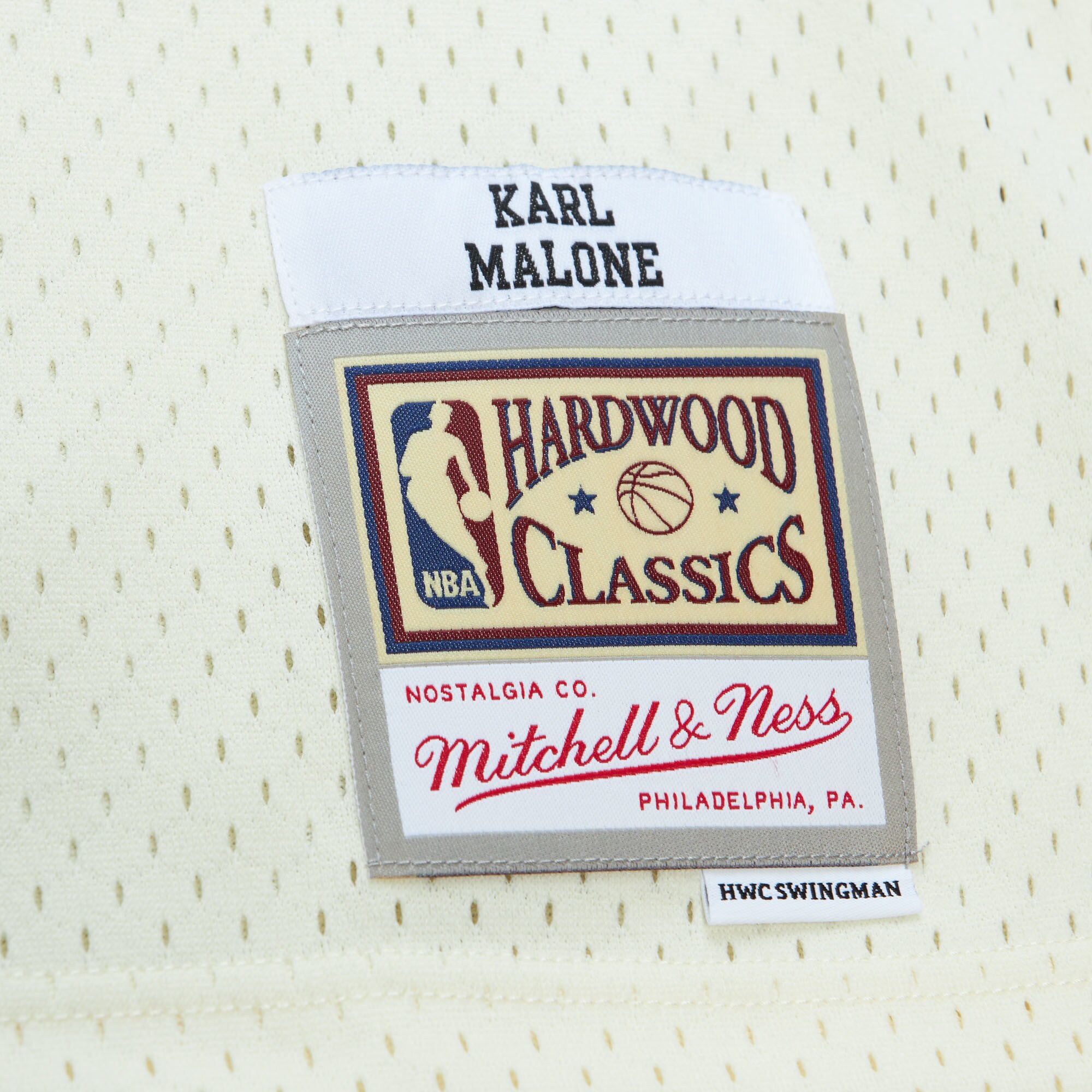 Karl Malone Utah Jazz Mitchell & Ness Chainstitch Swingman Jersey - Cream