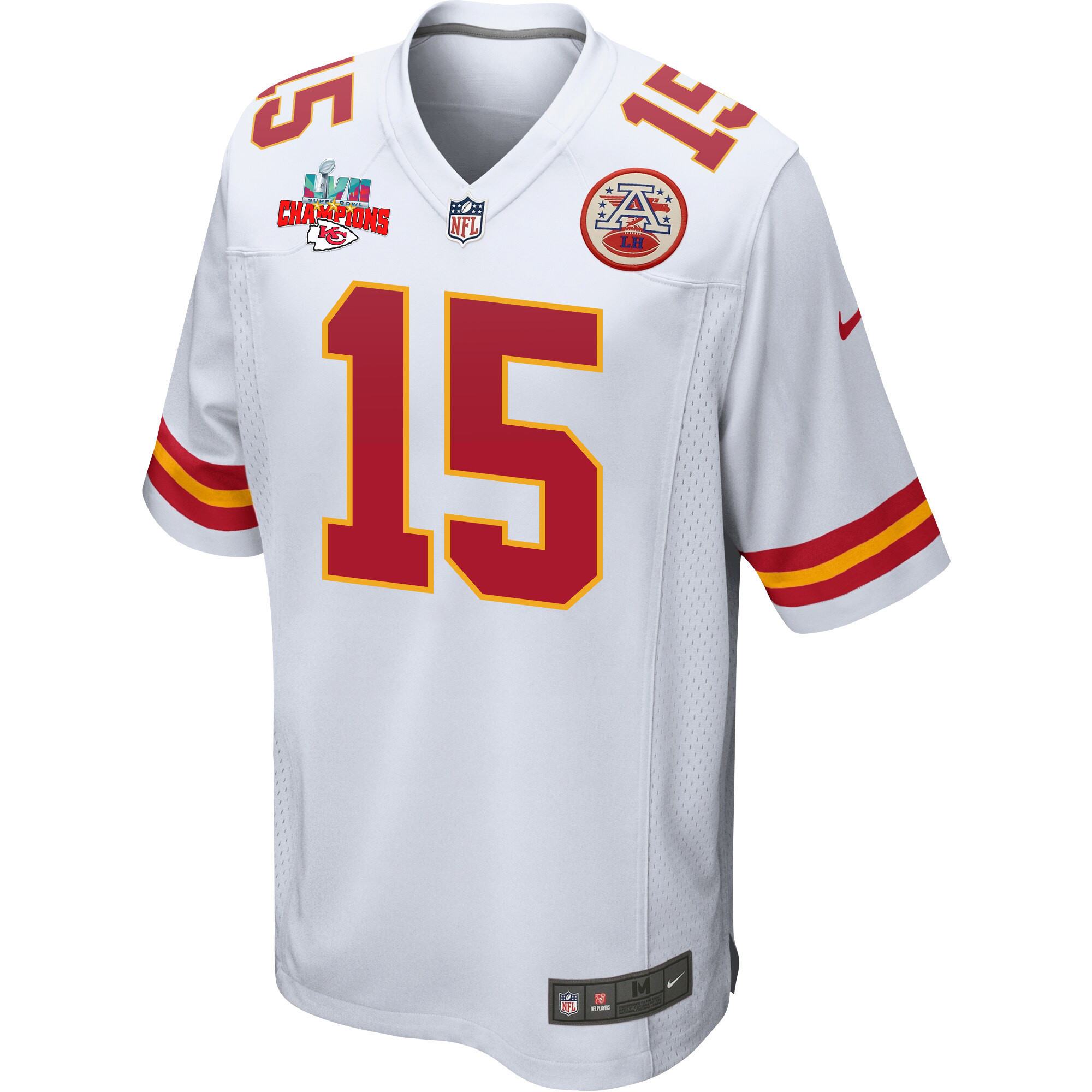 Patrick Mahomes 15 Kansas City Chiefs Super Bowl LVII Champions 3 Stars Men Game Jersey - White