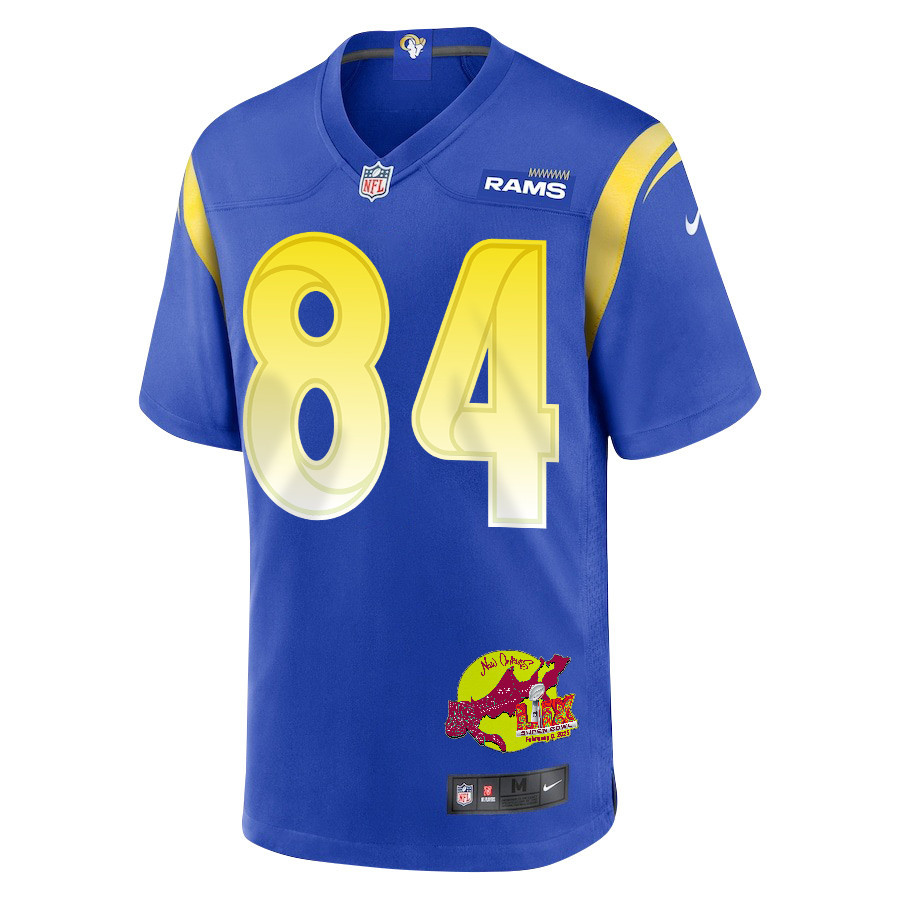 Hunter Long 84 Los Angeles Rams Super Bowl LIX New Orleans Patch Game Men Jersey - Royal