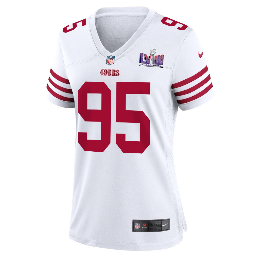 Drake Jackson 95 San Francisco 49ers Super Bowl LVIII Patch Game Women Jersey - White