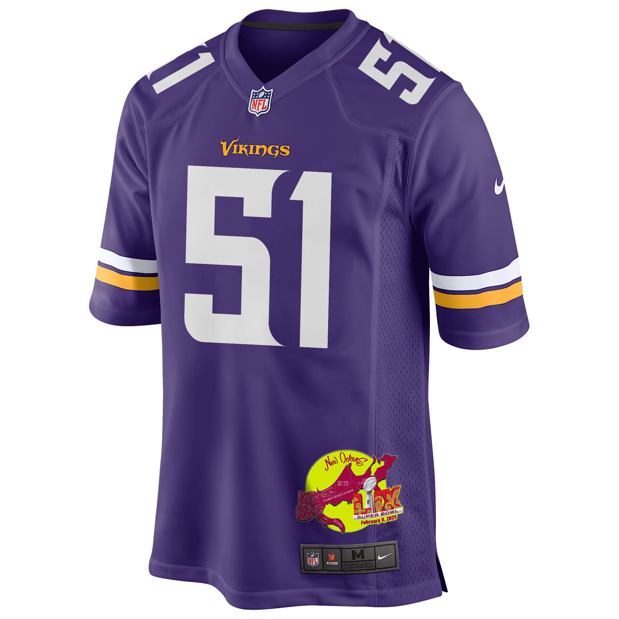 Blake Cashman 51 Minnesota Vikings Super Bowl LIX New Orleans Patch Game Men Jersey - Purple