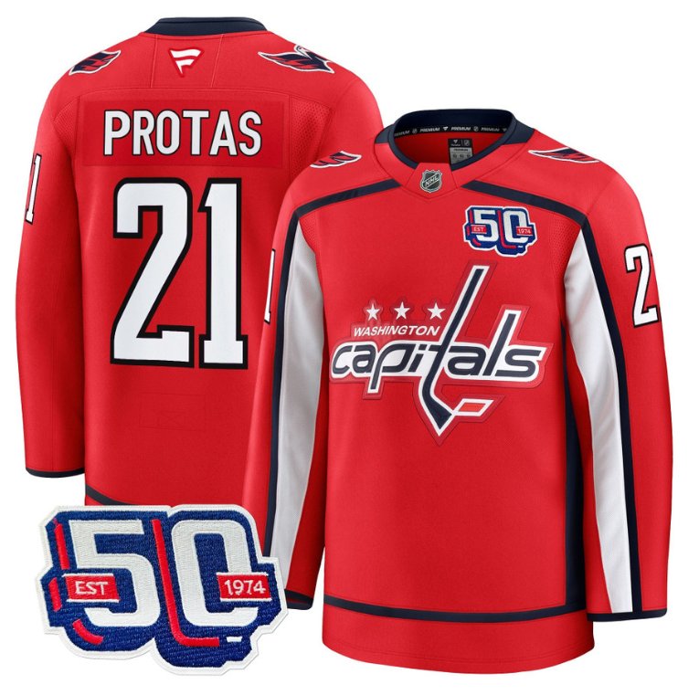 Men Aliaksei Protas Jersey #21 Washington Capitals 50th Anniversary Red