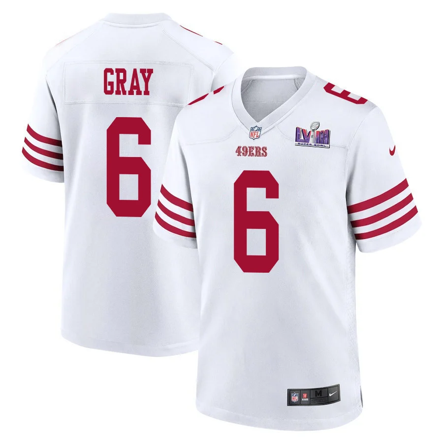 Danny Gray 6 San Francisco 49ers Super Bowl LVIII Patch Game Men Jersey - White