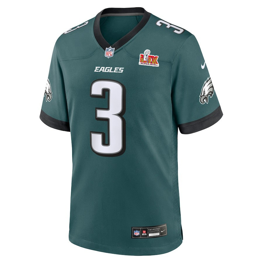 Nolan Smith Jr. #3 Philadelphia Eagles Super Bowl LIX Jersey - Men's - Midnight Green