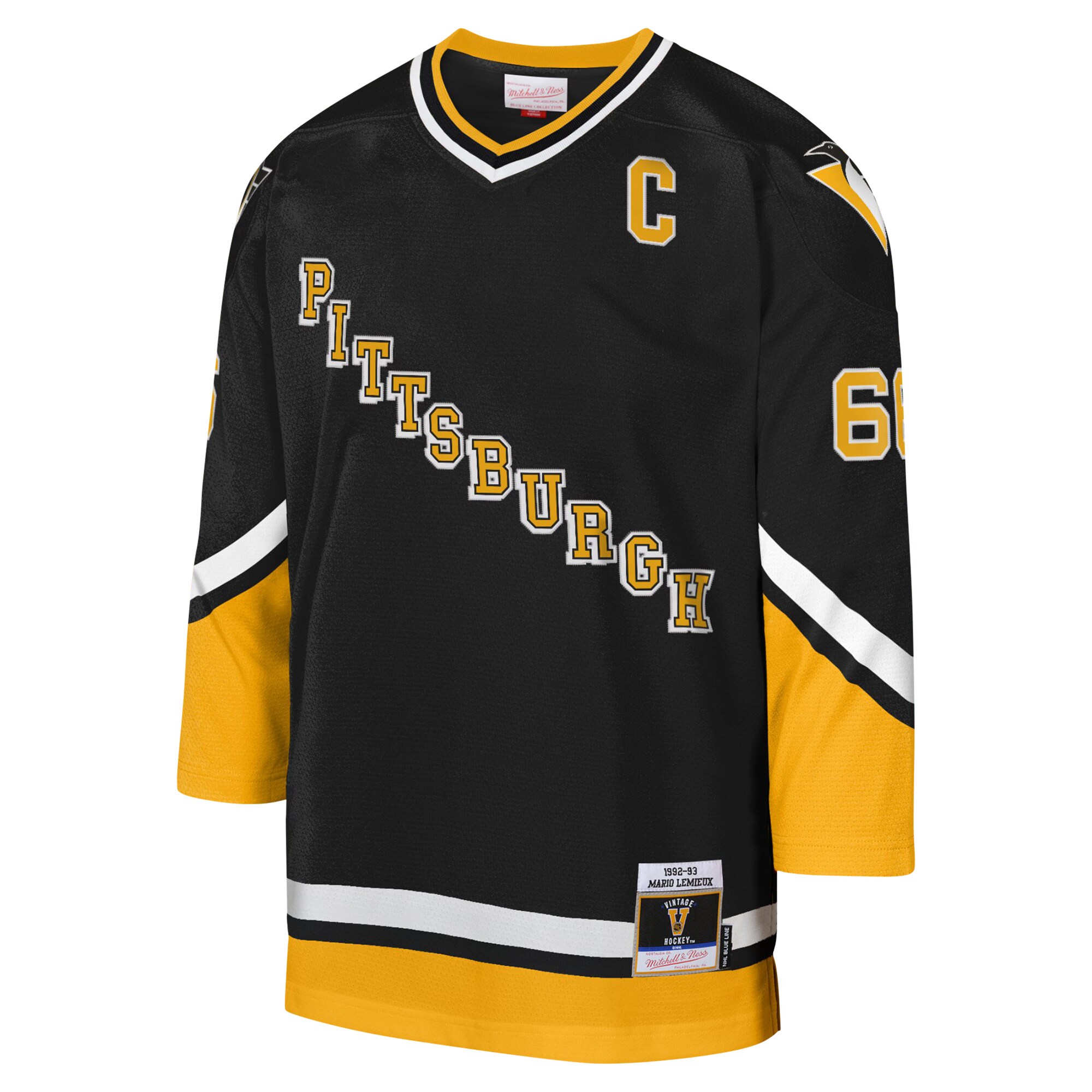Mario Lemieux Pittsburgh Penguins Mitchell & Ness Youth 1992-93 Blue Line Captain Patch Player Jersey - Black