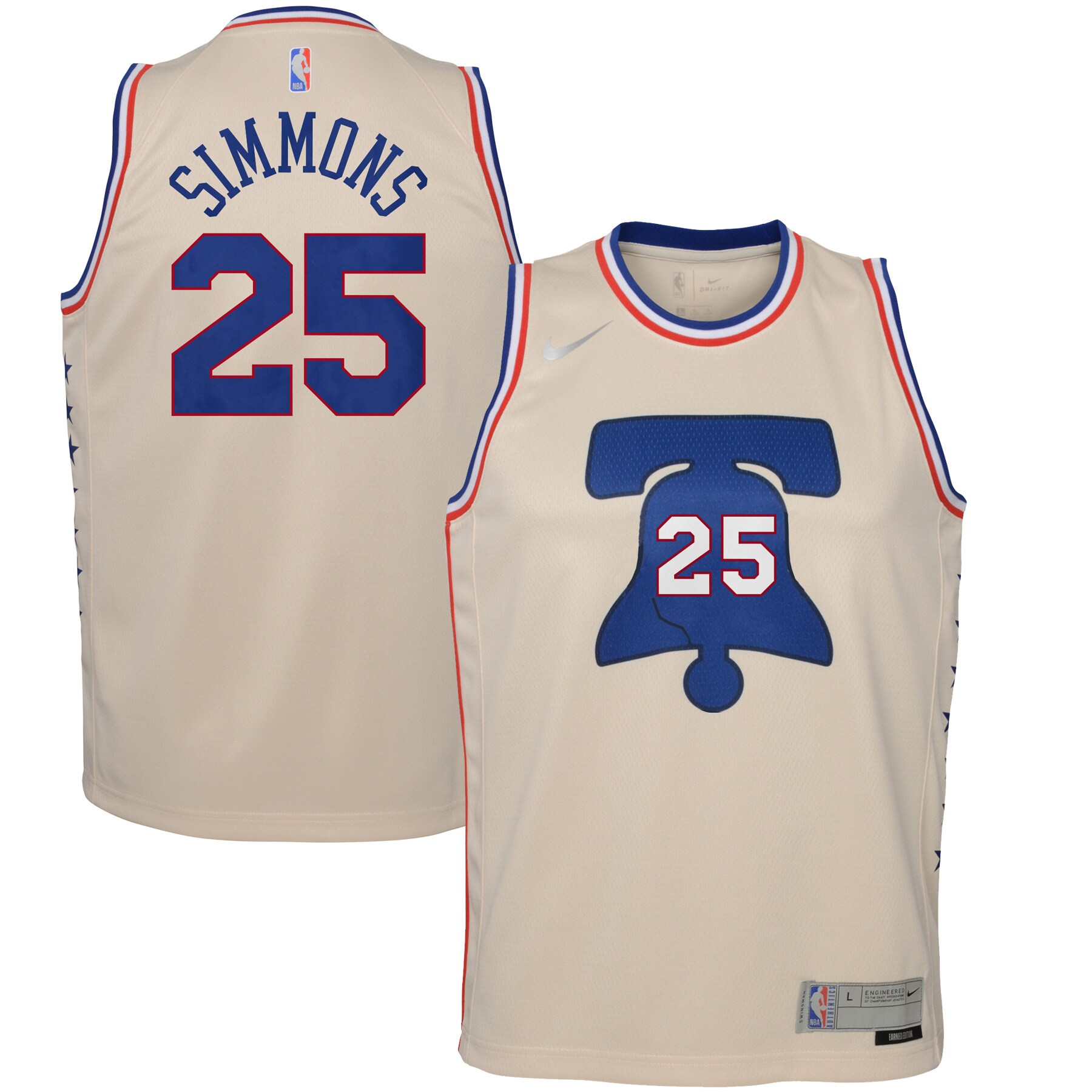 Ben Simmons Philadelphia 76ers Youth 2020\/21 Swingman Player Jersey Cream - Earned Edition