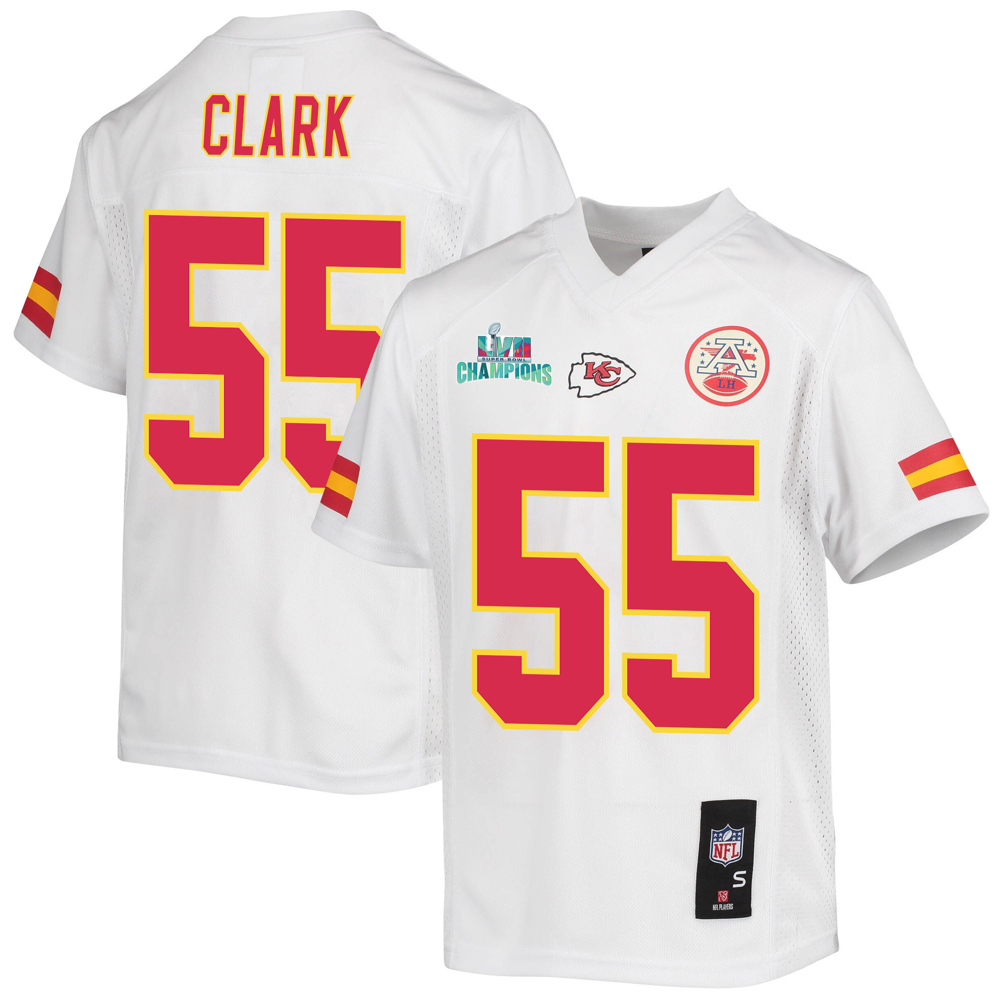 Frank Clark 55 Kansas City Chiefs Super Bowl LVII Champions Youth Game Jersey - White