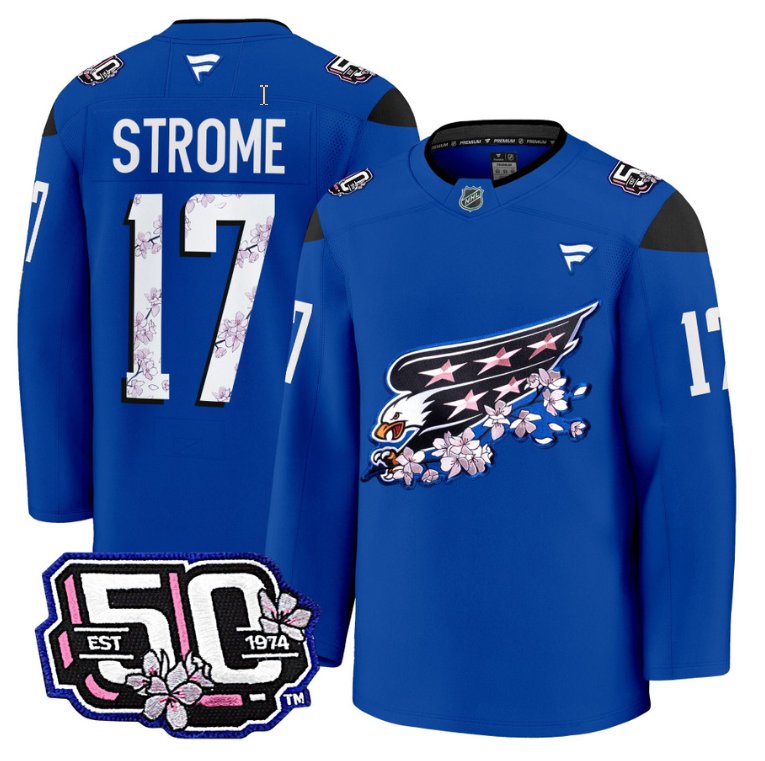 Men Dylan Strome Jersey #17 Washington Capitals 50th Anniversary Cherry Blossom