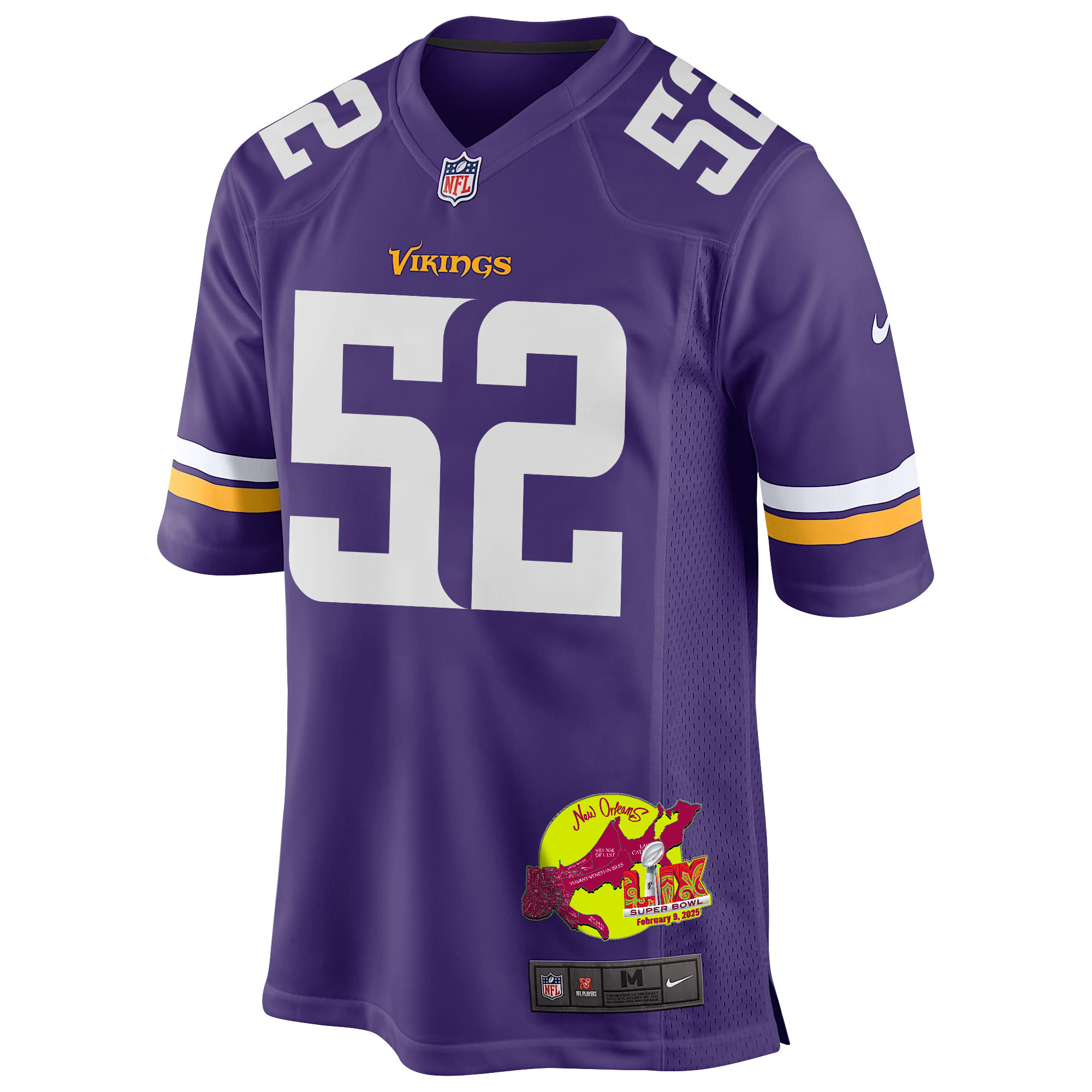 Jihad Ward 52 Minnesota Vikings Super Bowl LIX New Orleans Patch Game Men Jersey - Purple