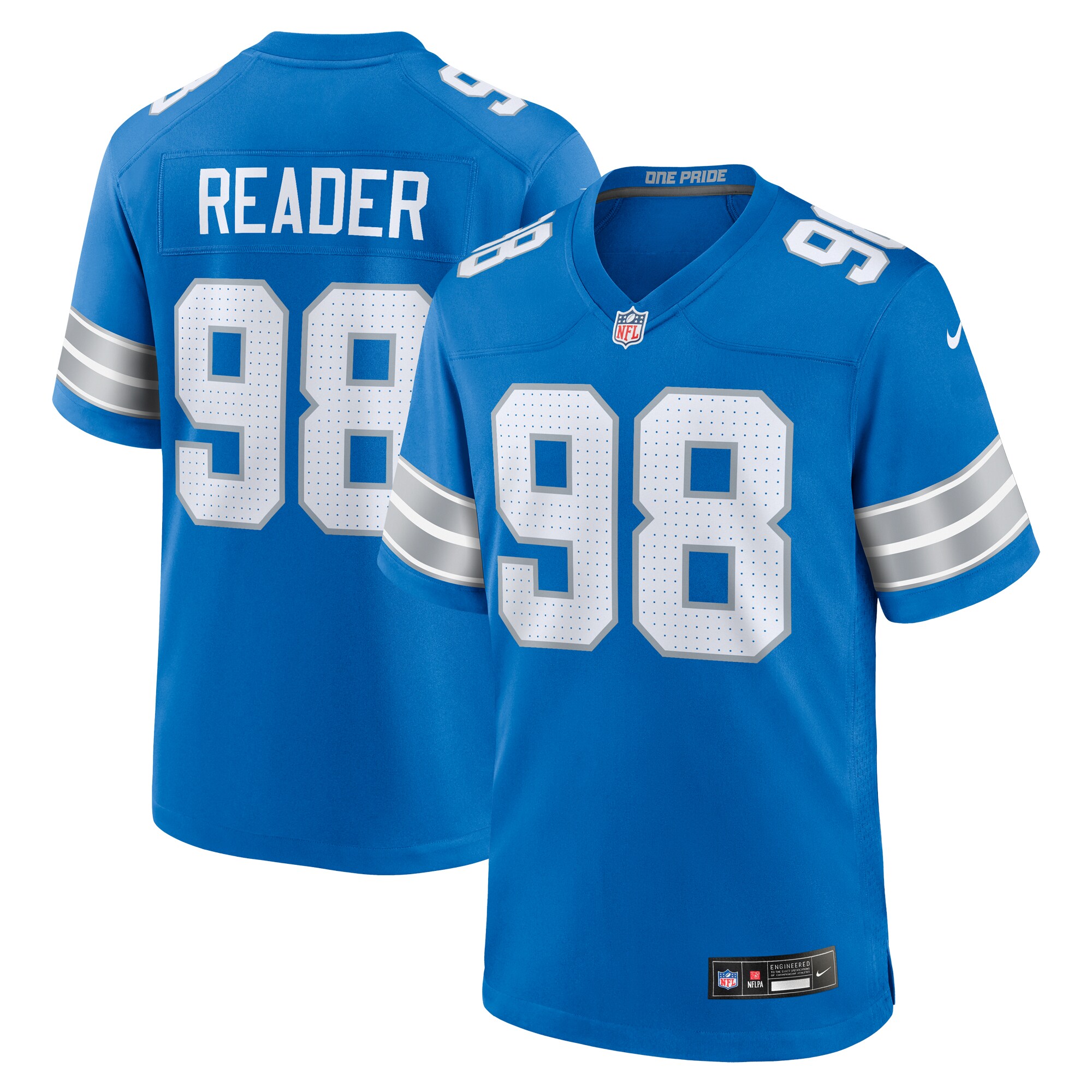 D.J. Reader Detroit Lions  Team Game Jersey -  Blue