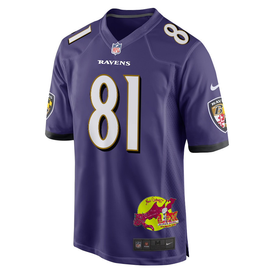 Devontez Walker 81 Baltimore Ravens Super Bowl LIX New Orleans Patch Game Men Jersey - Purple