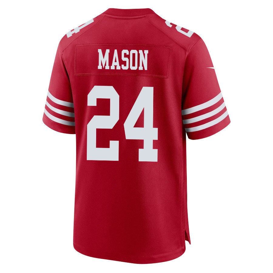 Jordan Mason 24 San Francisco 49ers Super Bowl LVIII Patch Game Men Jersey - Scarlet