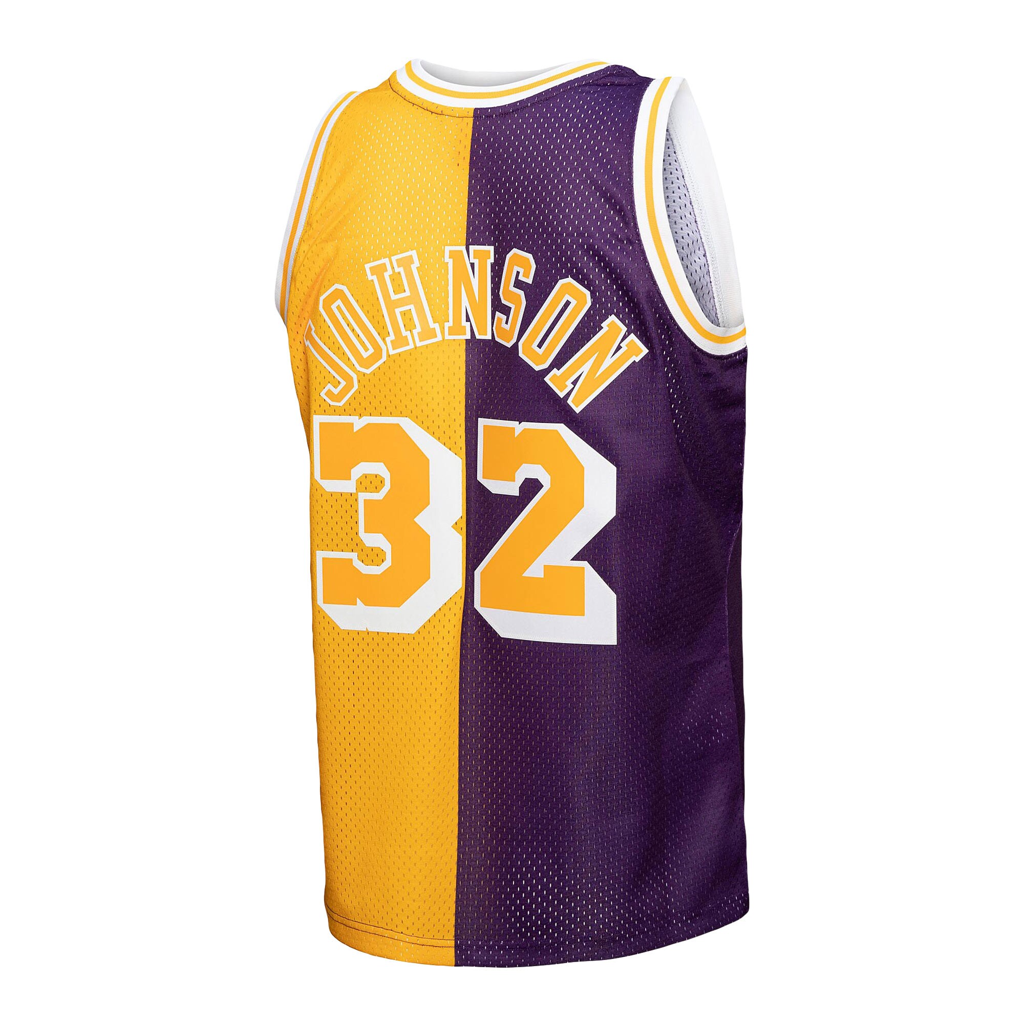 Magic Johnson Los Angeles Lakers Mitchell & Ness Big & Tall Hardwood Classics 1984\/85 Split Swingman Jersey - Purple\/Gold