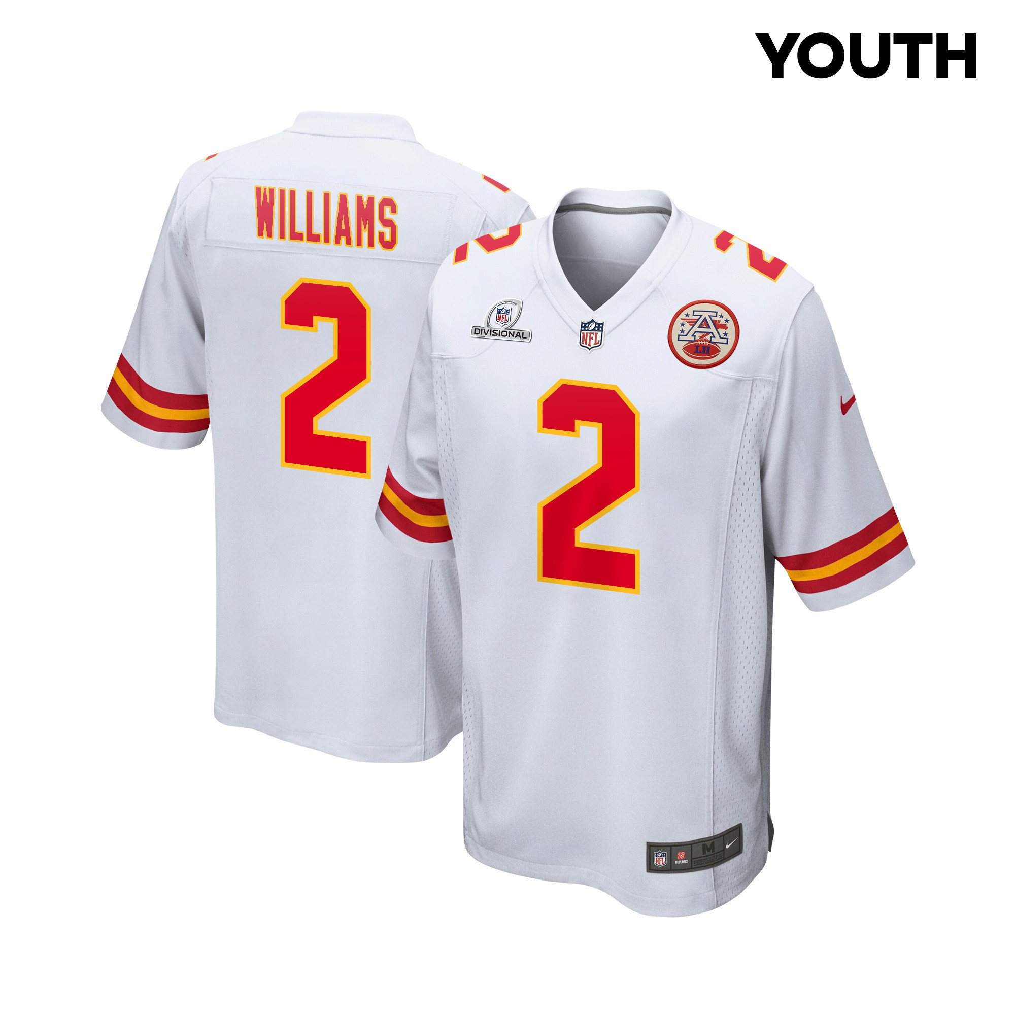 Joshua Williams 2 Kansas City Chiefs Super Bowl LVIII Patch Game YOUTH Jersey - White