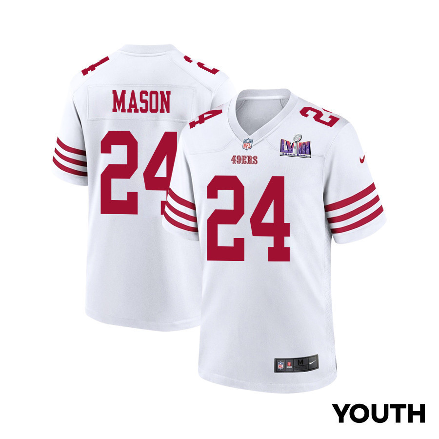 Jordan Mason 24 San Francisco 49ers Super Bowl LVIII Patch Game YOUTH Jersey - White