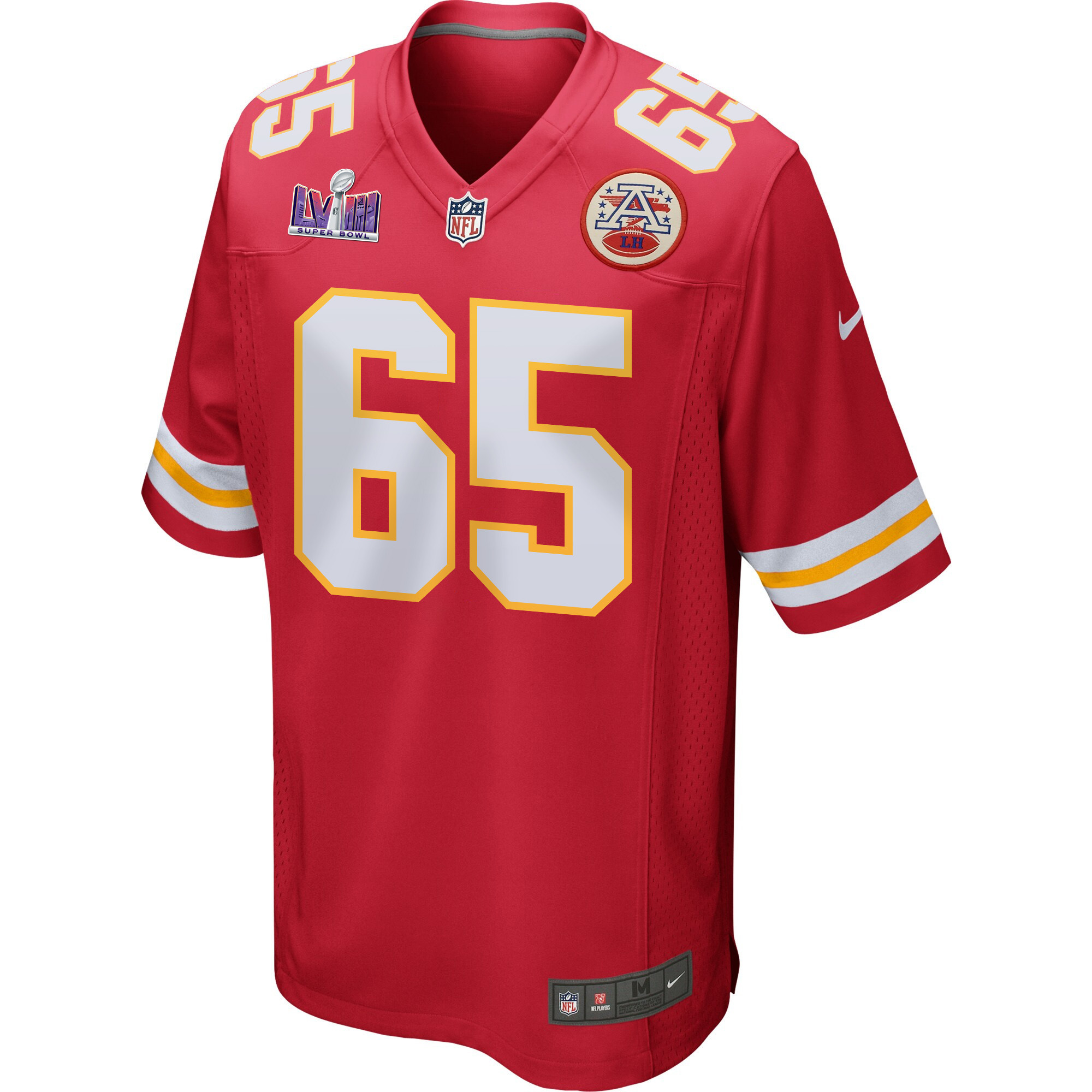 Trey Smith 65 Kansas City Chiefs Super Bowl LVIII Patch Game Men Jersey - Red