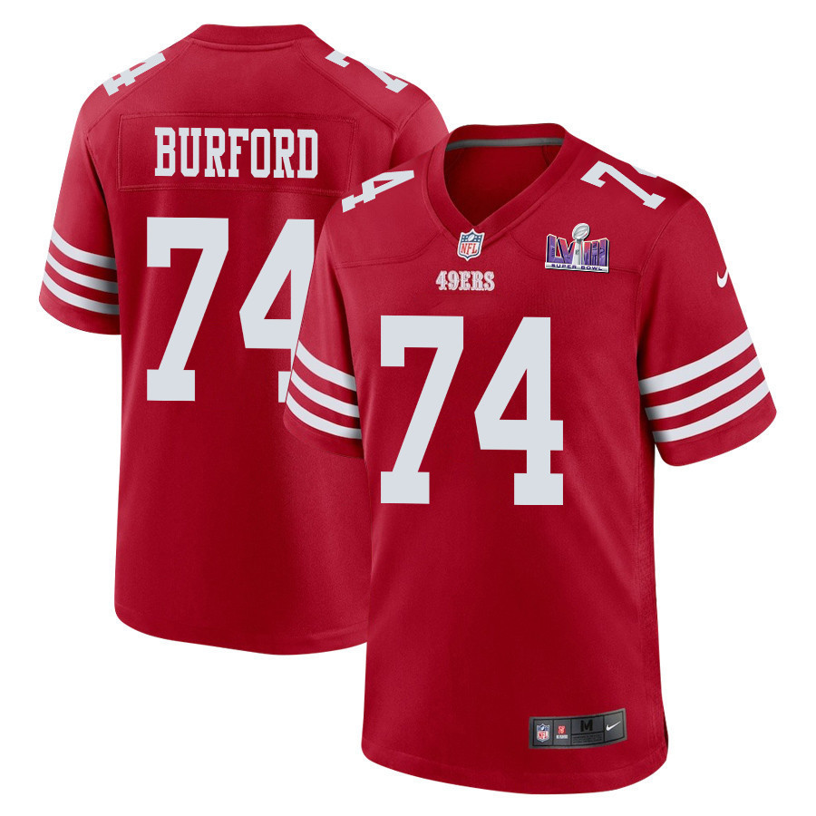Spencer Burford 74 San Francisco 49ers Super Bowl LVIII Patch Game Men Jersey - Scarlet