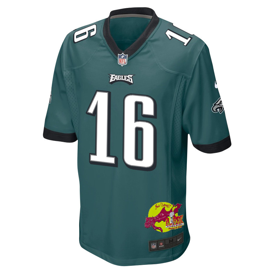 Tanner McKee 16 Philadelphia Eagles Super Bowl LIX New Orleans Patch Game Men Jersey - Midnight Green