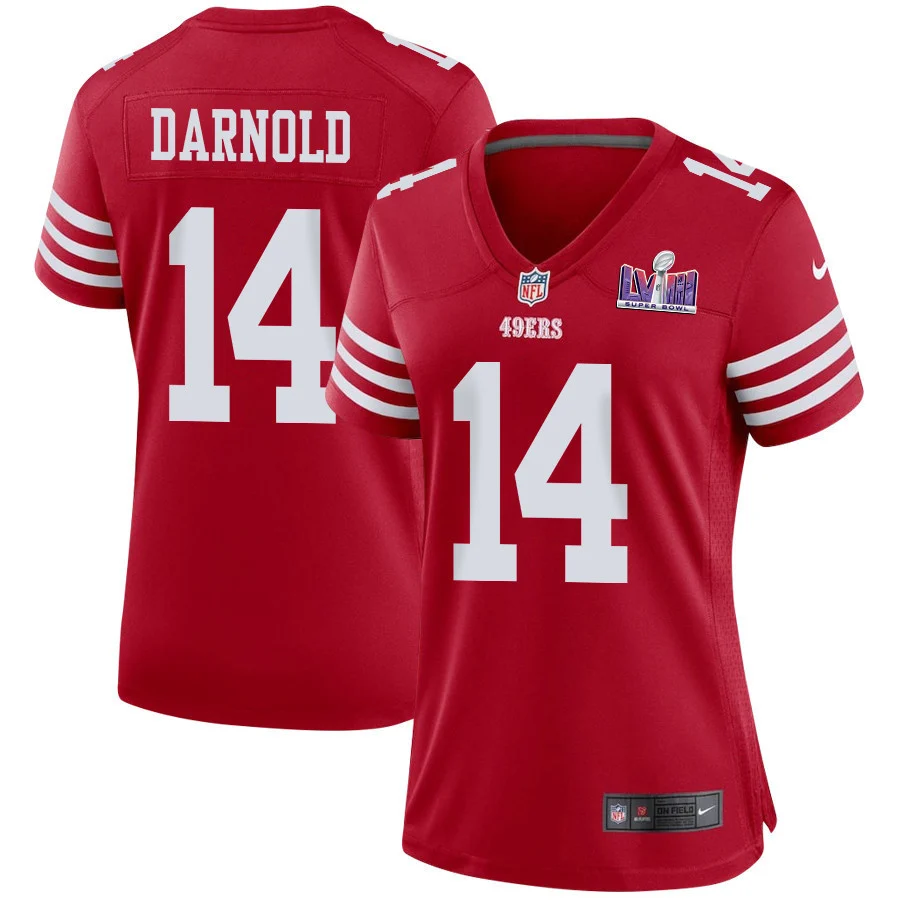 Sam Darnold 14 San Francisco 49ers Super Bowl LVIII Patch Game Women Jersey - Scarlet