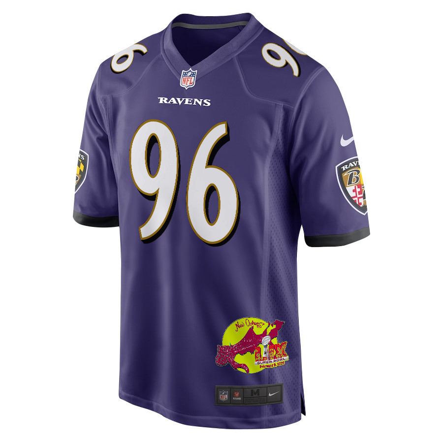 Broderick Washington 96 Baltimore Ravens Super Bowl LIX New Orleans Patch Game Men Jersey - Purple