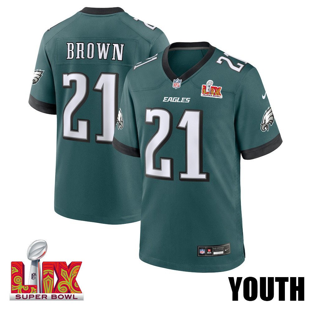 Sydney Brown #21 Philadelphia Eagles Super Bowl LIX YOUTH Jersey - Midnight Green