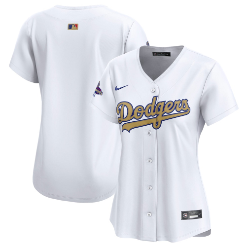 Women's Los Angeles Dodgers White 2025 Gold Collection Limited Custom Jersey