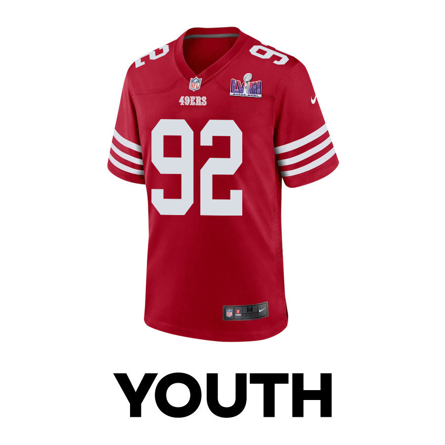 Chase Young 92 San Francisco 49ers Super Bowl LVIII Patch Game YOUTH Jersey - Scarlet