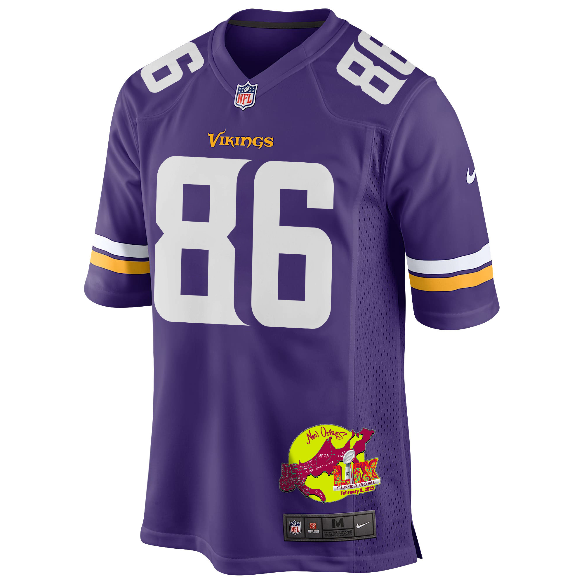 Johnny Mundt 86 Minnesota Vikings Super Bowl LIX New Orleans Patch Game Men Jersey - Purple