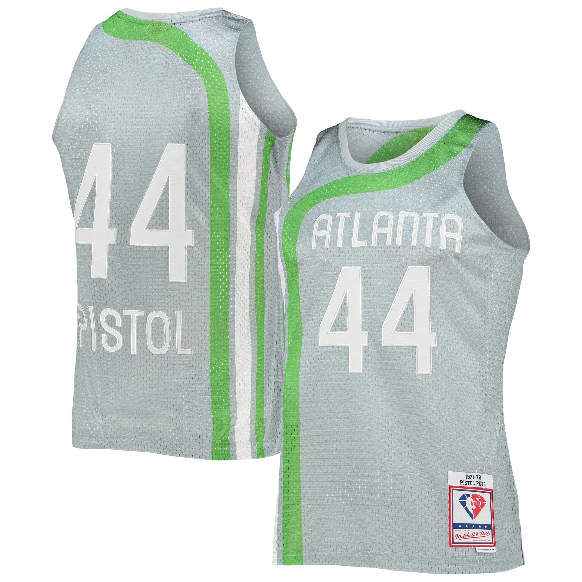 Pete Maravich Atlanta Hawks Mitchell & Ness 75th Anniversary 1971\/72 Hardwood Classics Swingman Jersey - Silver