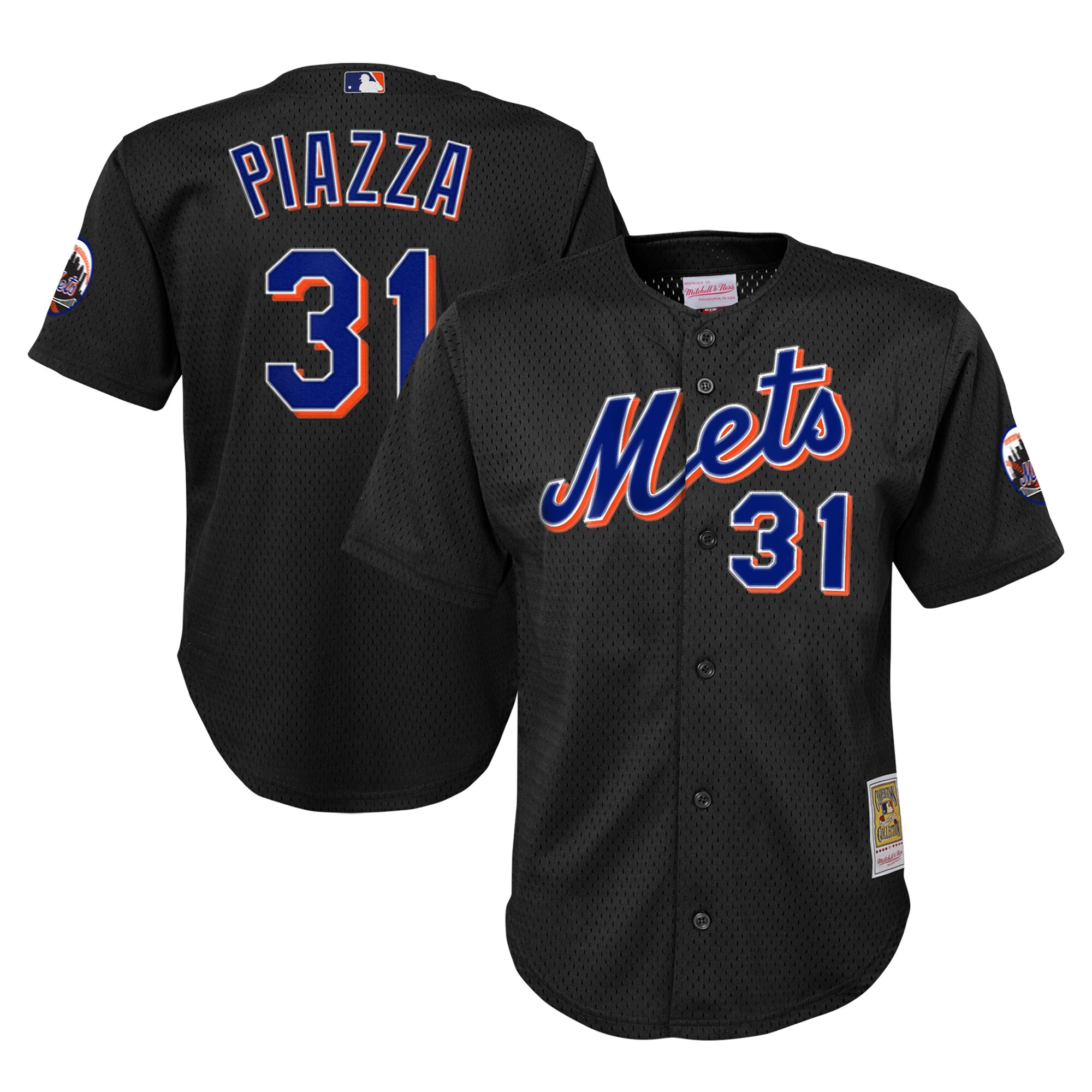 Mike Piazza New York Mets Mitchell & Ness Youth Cooperstown CollectionMesh Batting Practice Jersey - Black