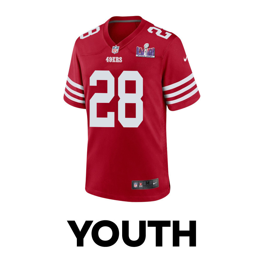 Darrell Luter Jr. 28 San Francisco 49ers Super Bowl LVIII Patch Game YOUTH Jersey - Scarlet