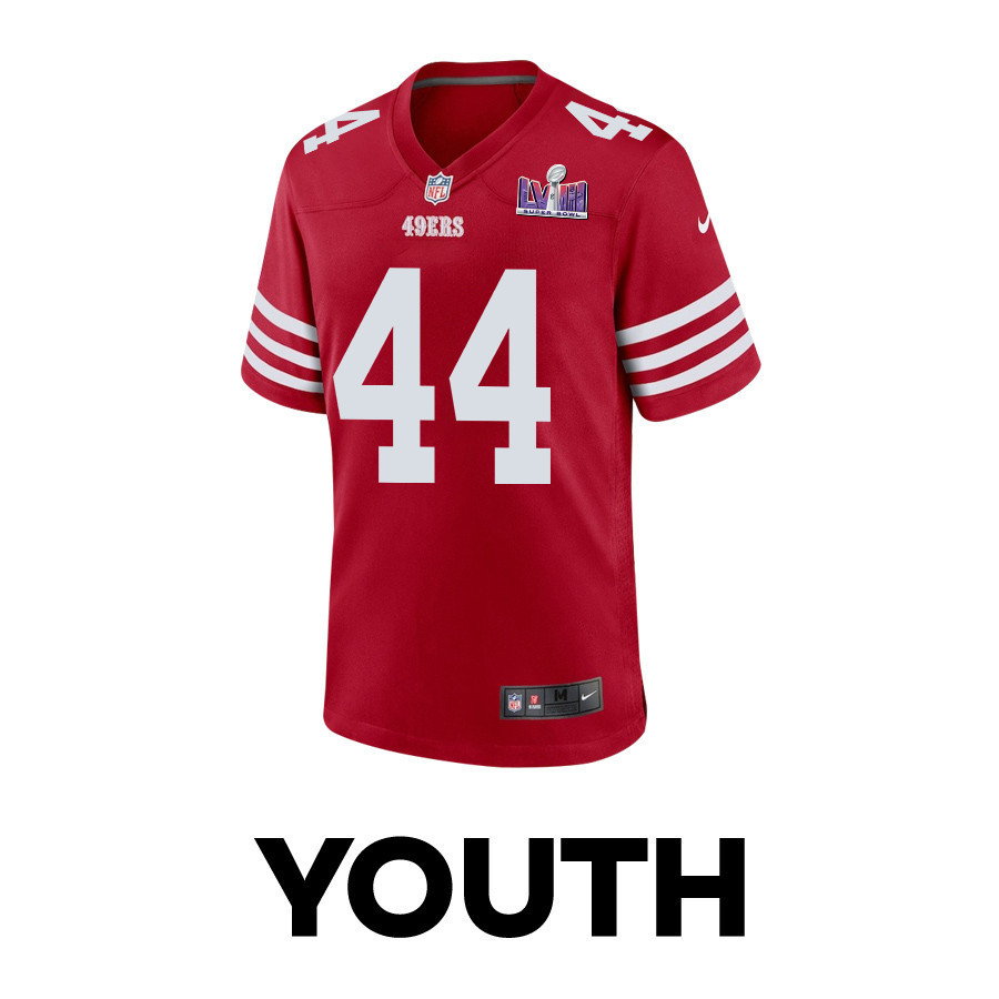 Kyle Juszczyk 44 San Francisco 49ers Super Bowl LVIII Patch Game YOUTH Jersey - Scarlet